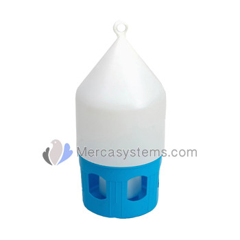 Plastica bevitore fontana 1L con maniglia di sollevamento per i piccioni, base blu chiaro con top
